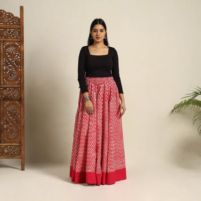 Red 24 Kali Patchwork Batik Print Cotton Long Skirt