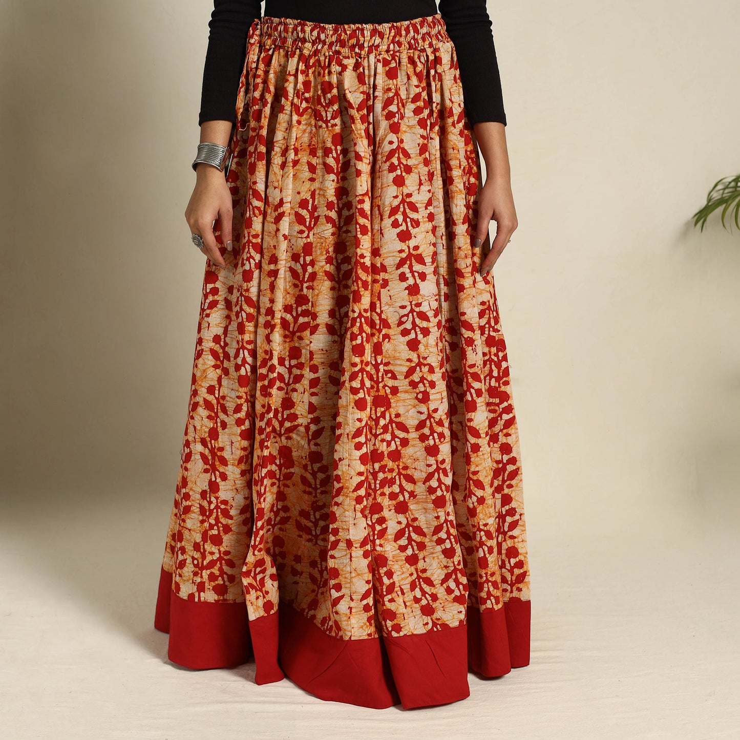 Red 24 Kali Patchwork Batik Print Cotton Long Skirt