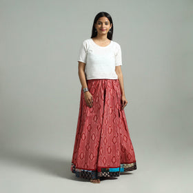 Red - 24 kali patchwork cotton pochampally ikat skirt 43