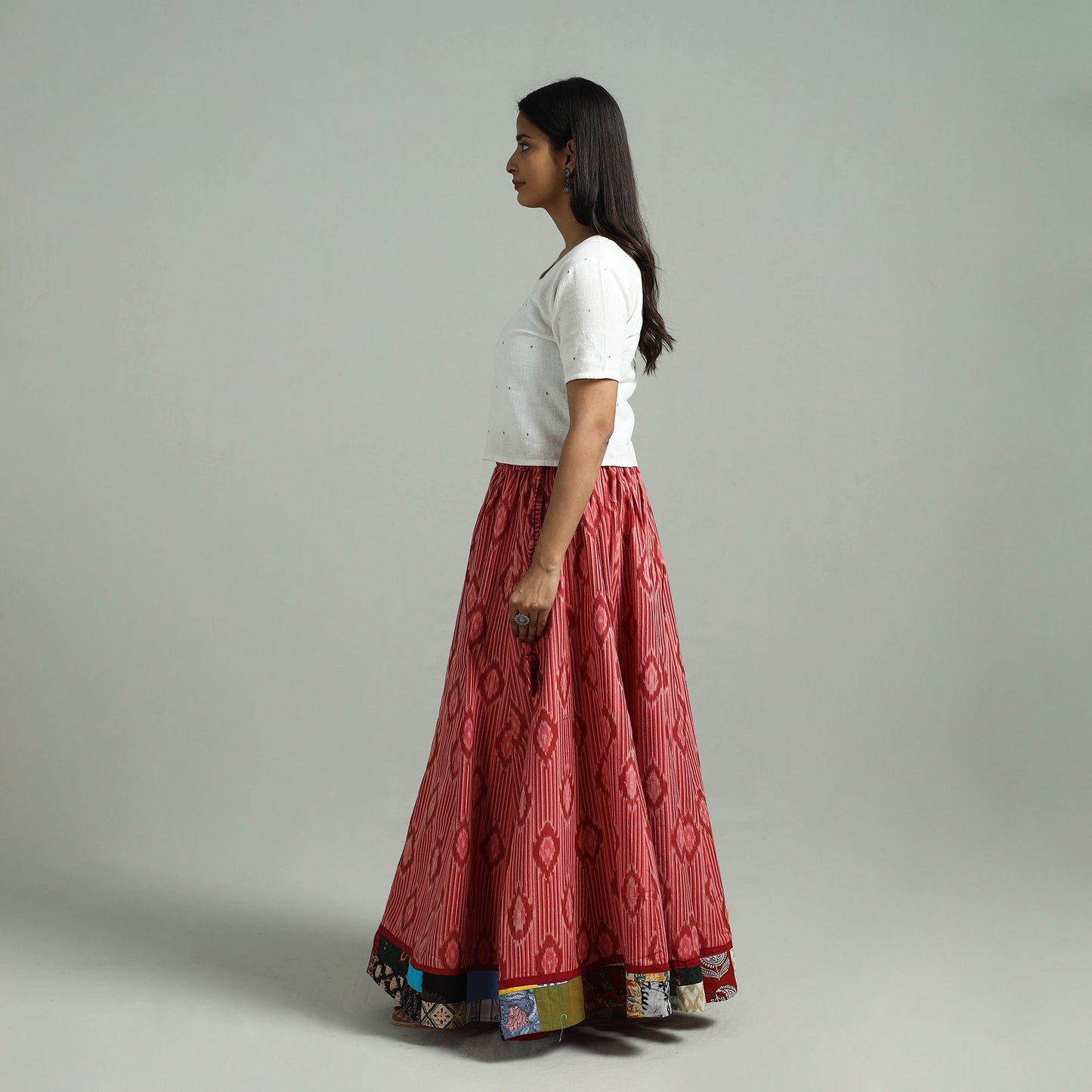 Red - 24 kali patchwork cotton pochampally ikat skirt 43
