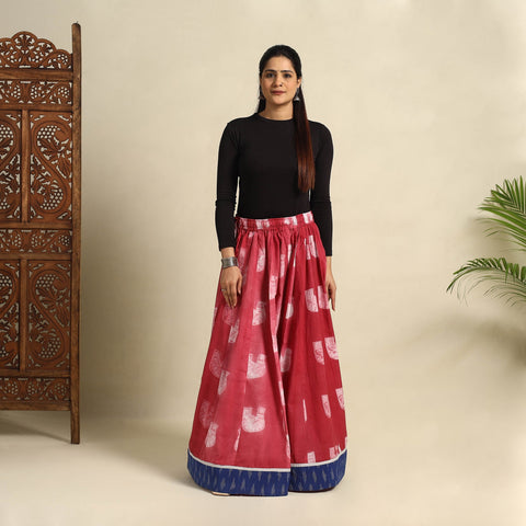 Buy 24 Kali Red Patchwork Cotton Long Shibori Tie-Dye Skirt