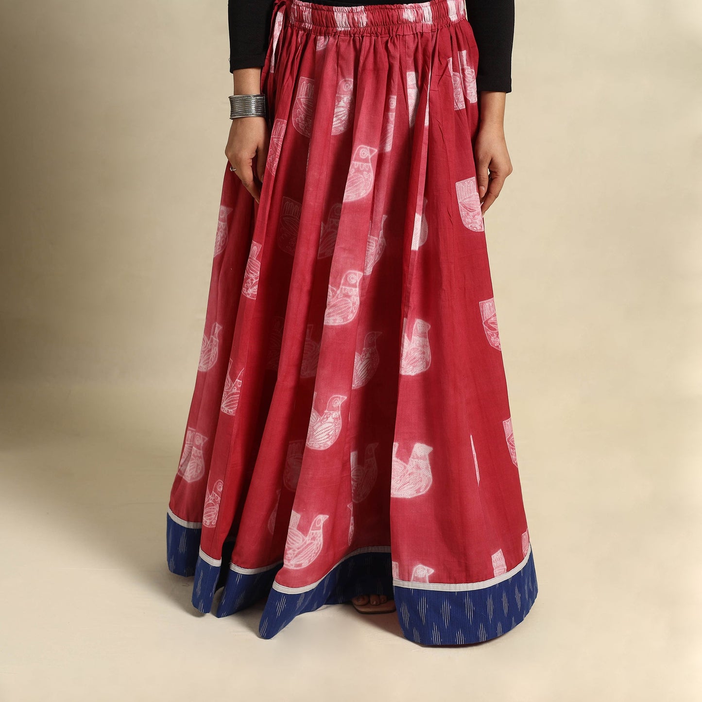 Buy 24 Kali Red Patchwork Cotton Long Shibori Tie-Dye Skirt