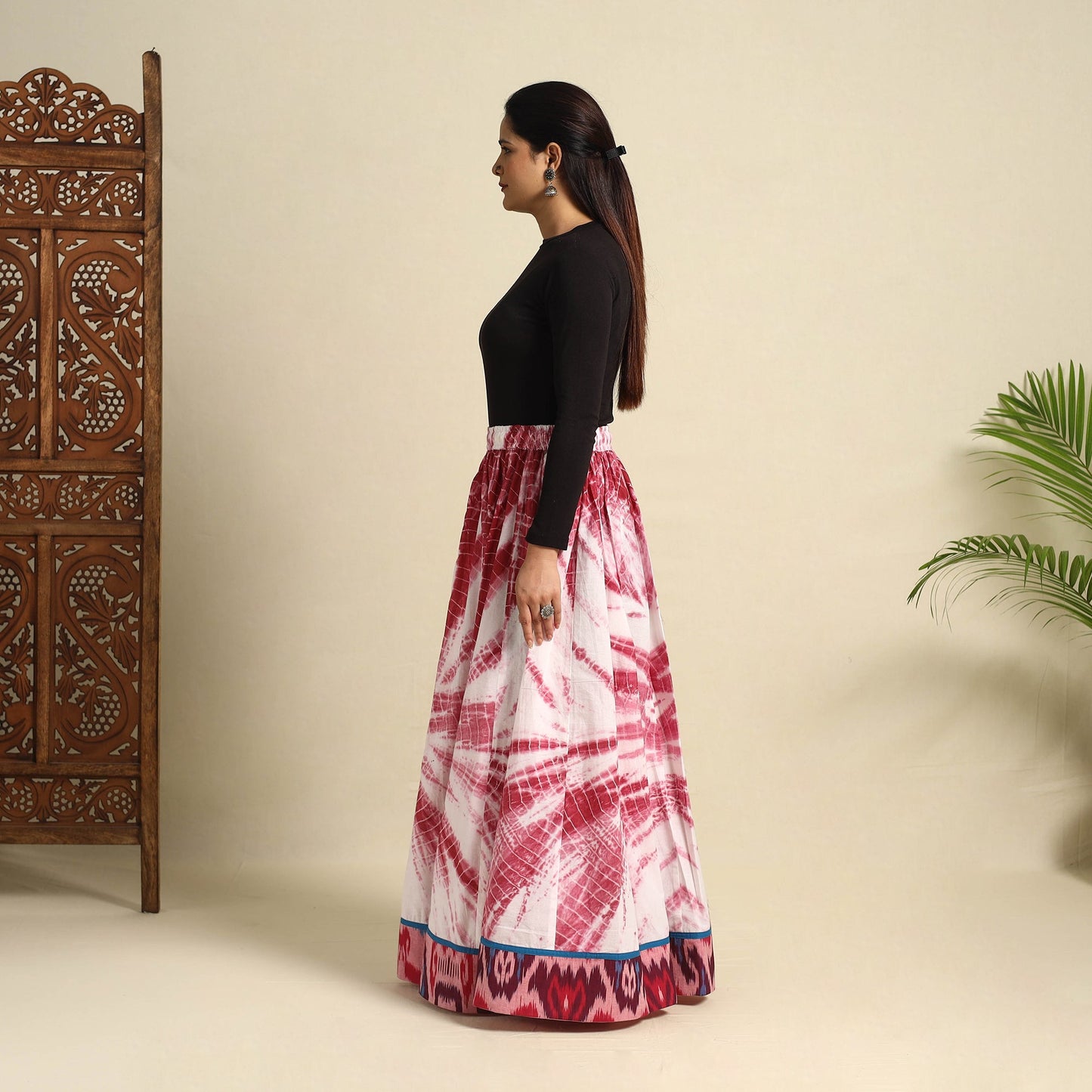 Buy 24 Kali Red Patchwork Cotton Long Shibori Tie-Dye Skirt