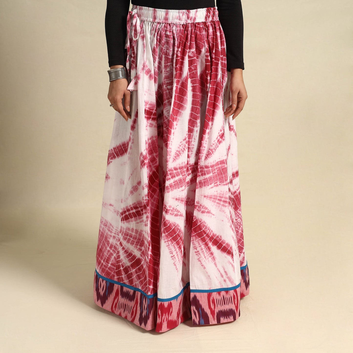 Buy 24 Kali Red Patchwork Cotton Long Shibori Tie-Dye Skirt