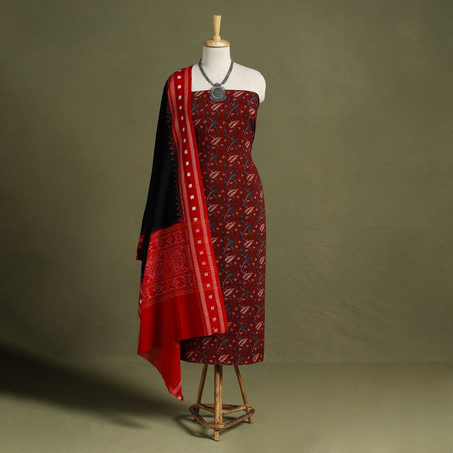 Red 2pc Cotton Ajrakh Print Kurta with Ikat Dupatta