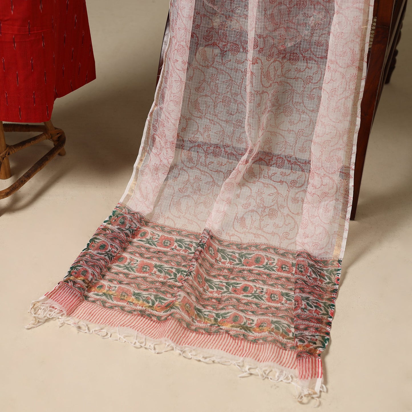 Red - 2pc cotton ikat kurta with dupatta 09 - handcrafted