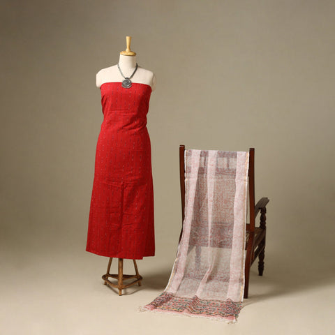 Red - 2pc cotton ikat kurta with dupatta 09 - handcrafted