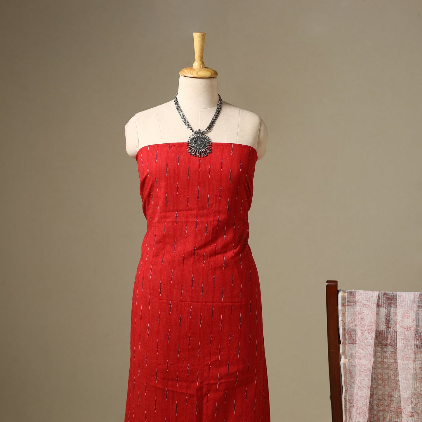 Red - 2pc cotton ikat kurta with dupatta 09 - handcrafted