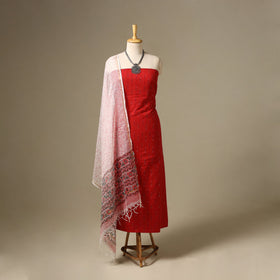 Red - 2pc cotton ikat kurta with dupatta 09 - handcrafted