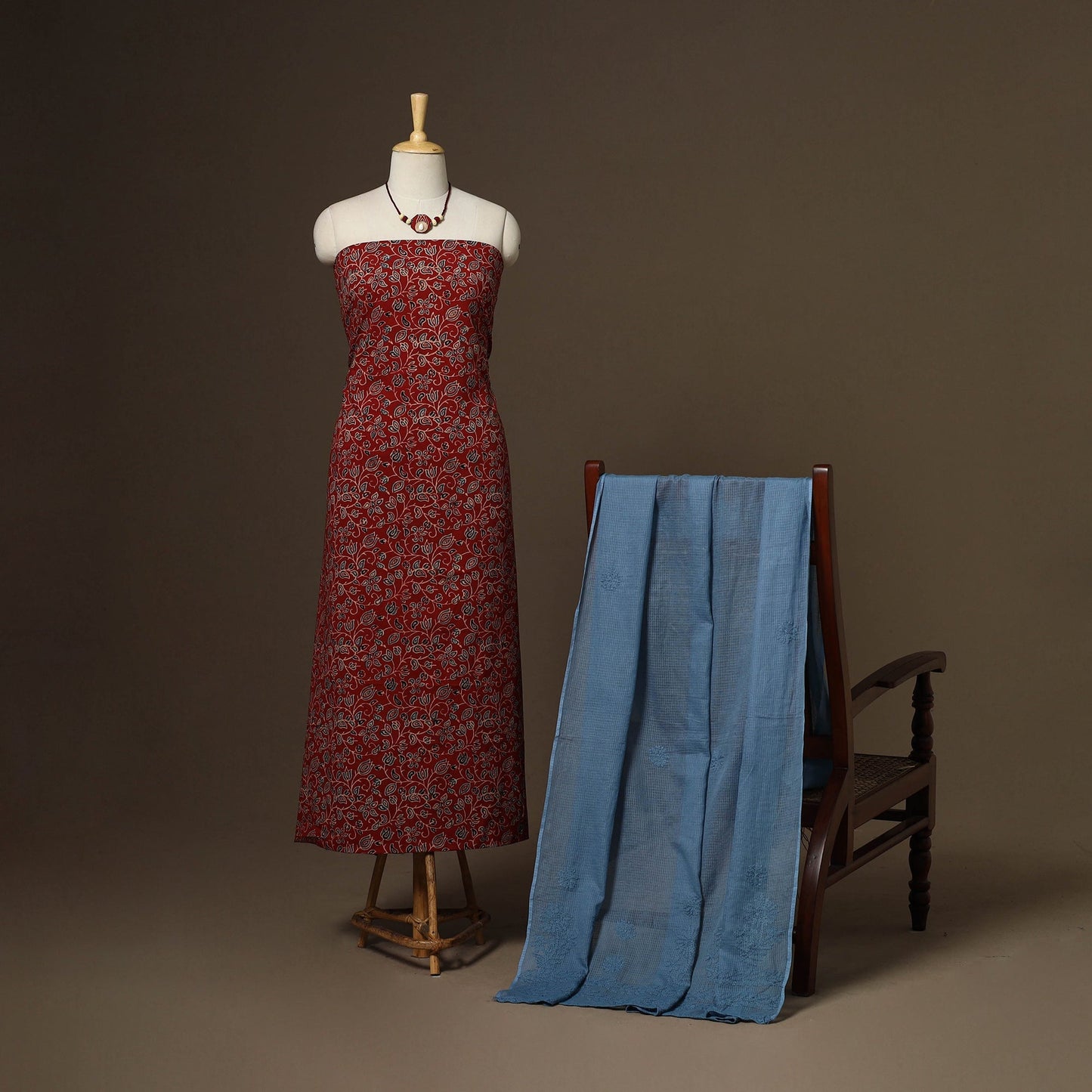 2pc cotton unstitched dress material with jewellery set 21