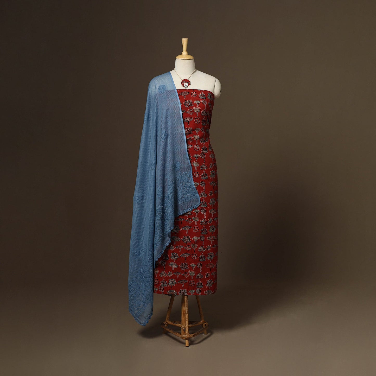 2pc cotton unstitched dress material with jewellery set 29