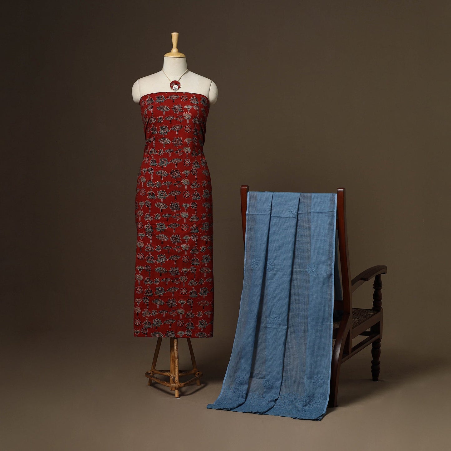 2pc cotton unstitched dress material with jewellery set 29