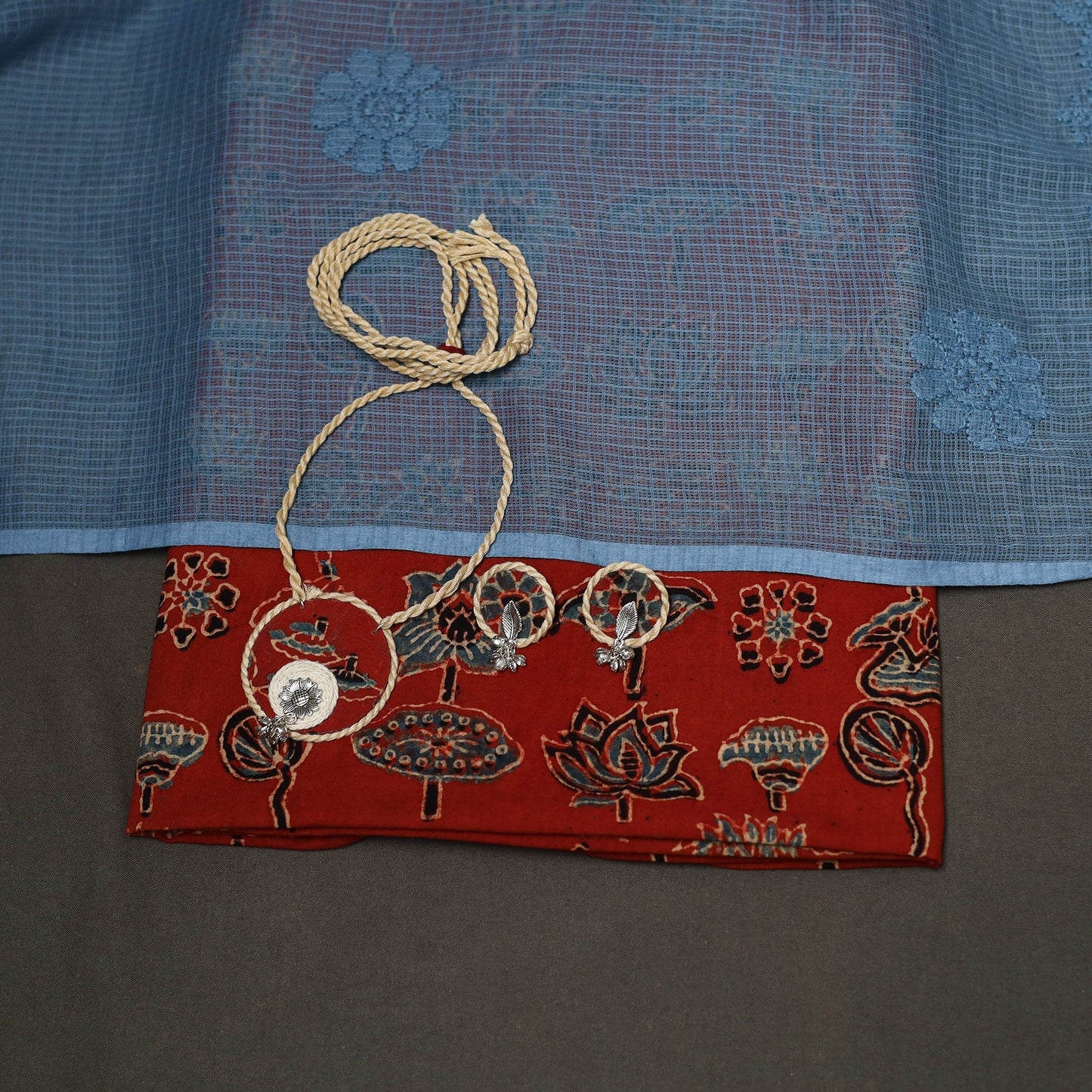 2pc cotton unstitched dress material with jewellery set 29