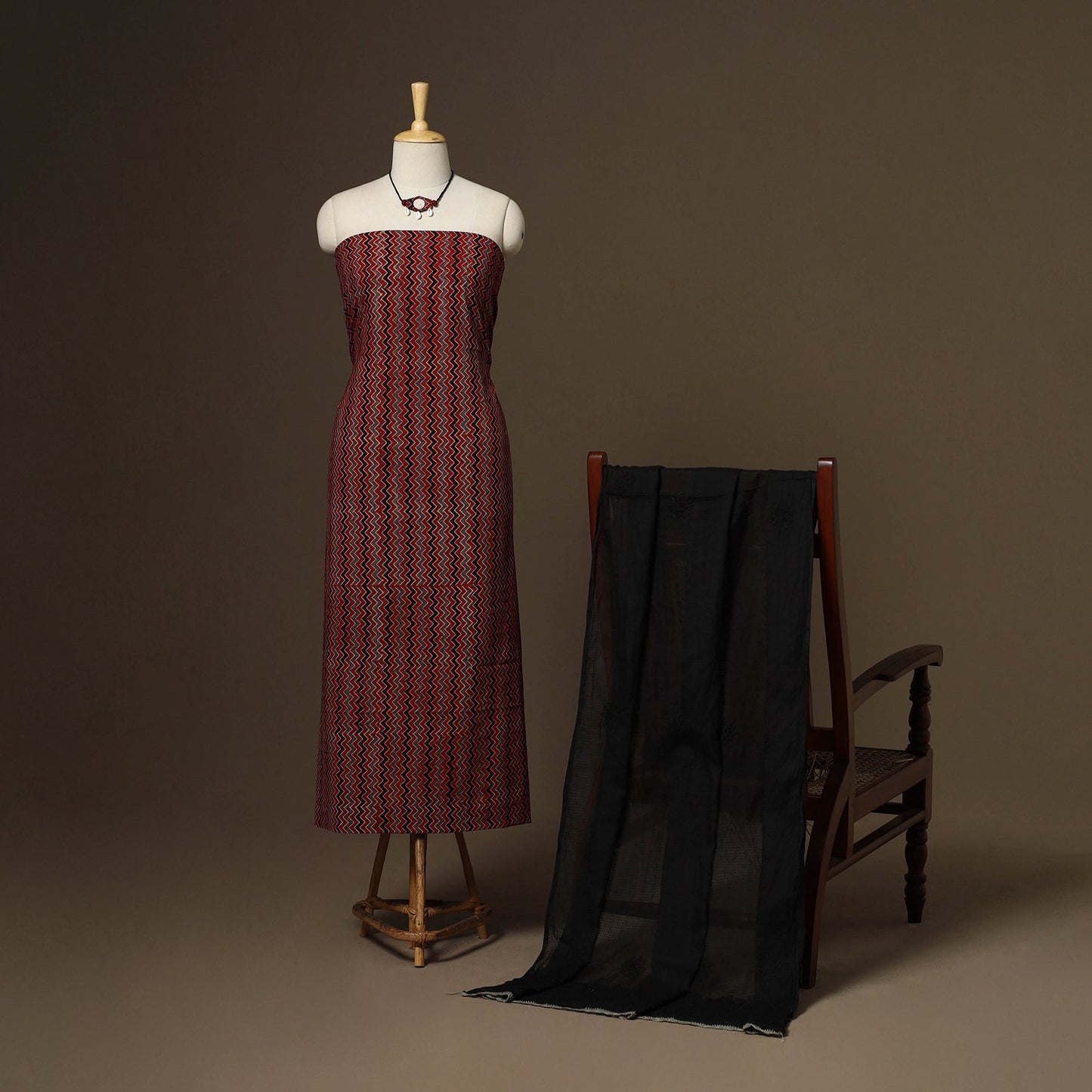 2pc cotton unstitched dress material with jewellery set 34