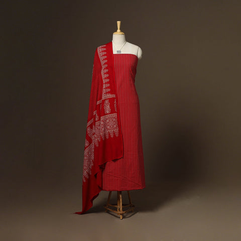 Red - 2pc cotton unstitched jacquard dress material