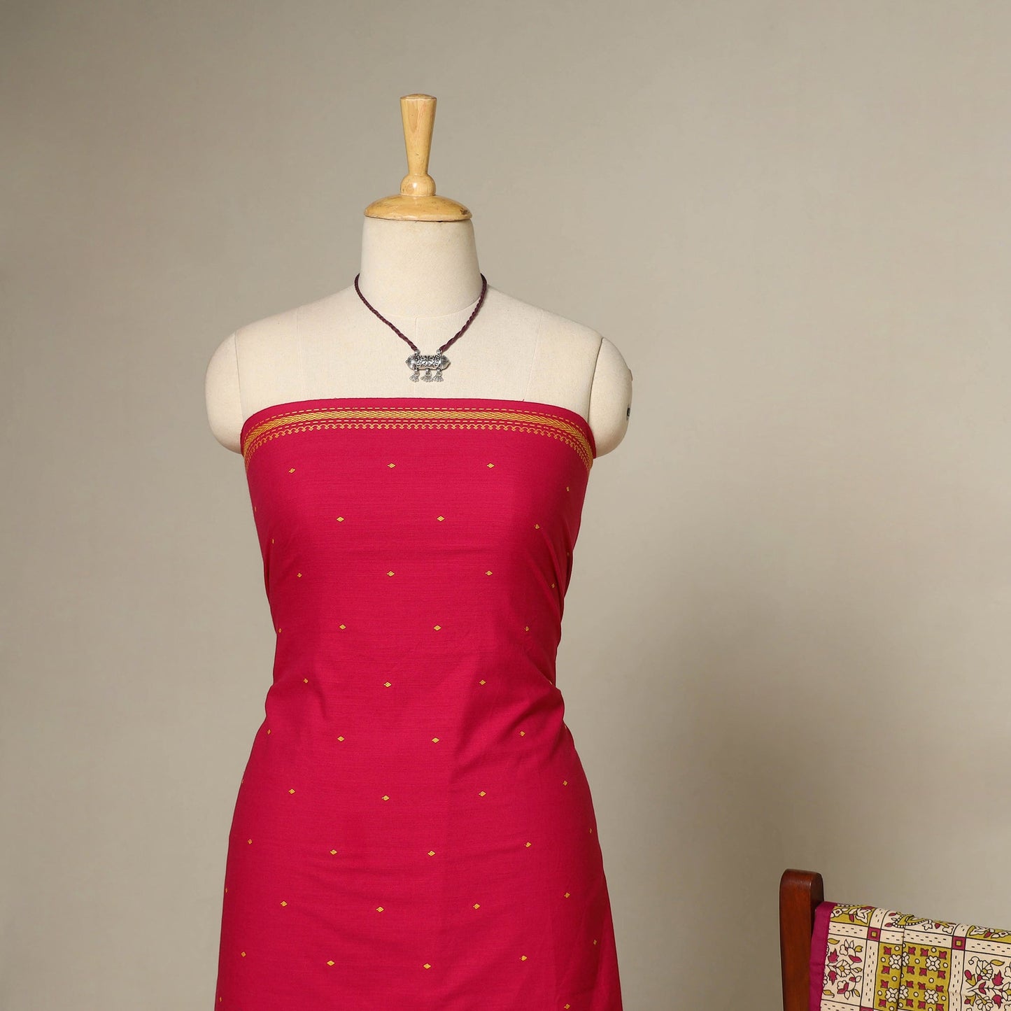 Red - 2pc cotton unstitched jacquard dress material