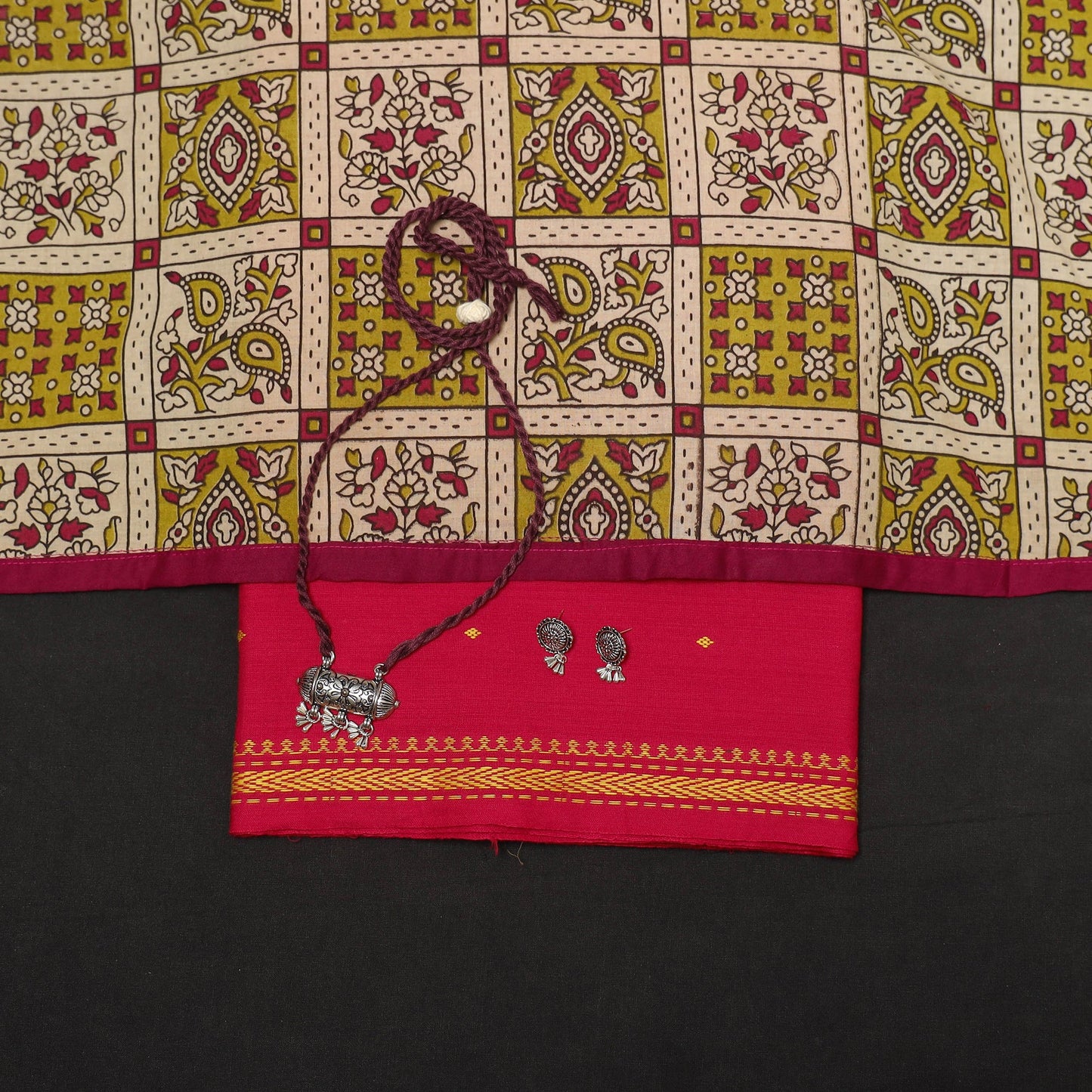 Red - 2pc cotton unstitched jacquard dress material