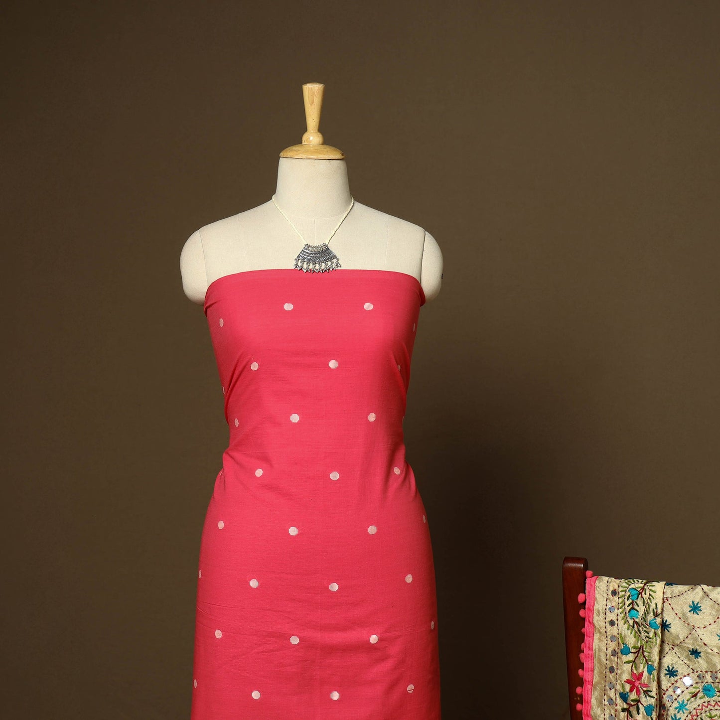 Red - 2pc cotton unstitched jacquard dress material