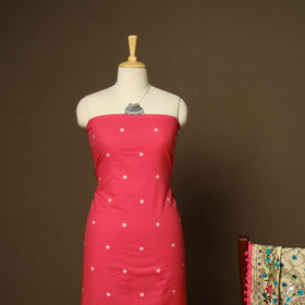 Red - 2pc cotton unstitched jacquard dress material