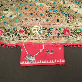 Red - 2pc cotton unstitched jacquard dress material