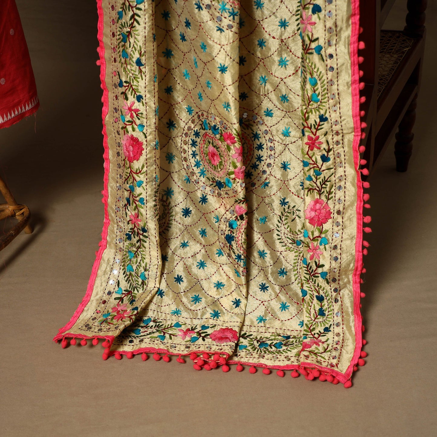 Red - 2pc cotton unstitched jacquard dress material