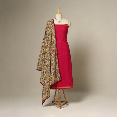 Red - 2pc cotton unstitched jacquard dress material