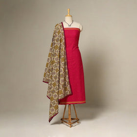 Red - 2pc cotton unstitched jacquard dress material