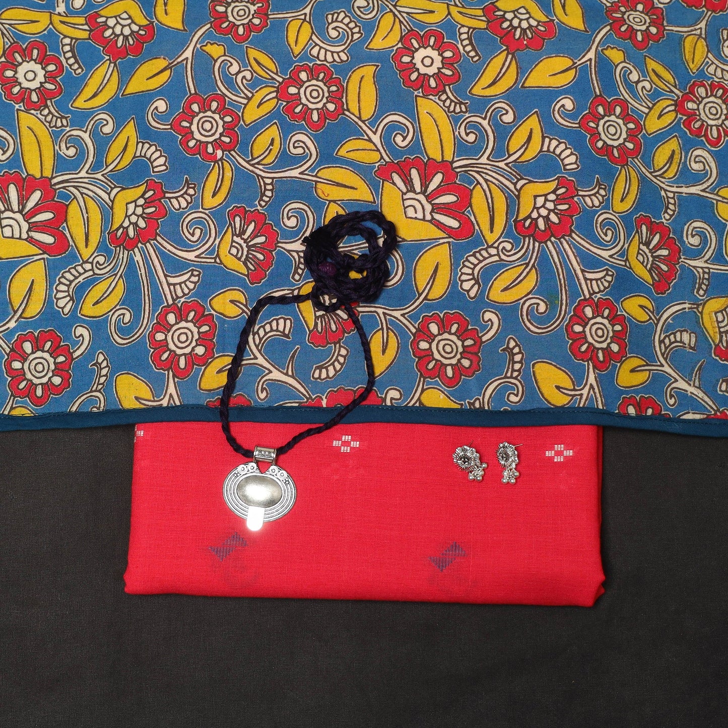 Red - 2pc cotton unstitched jacquard dress material