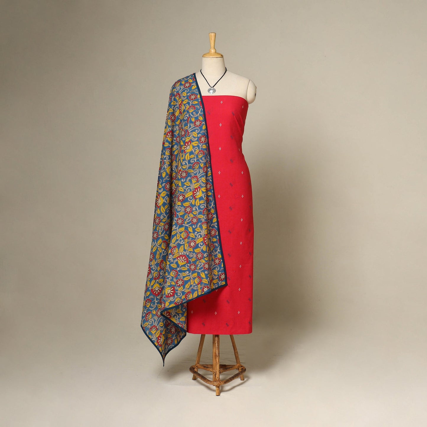 Red - 2pc cotton unstitched jacquard dress material