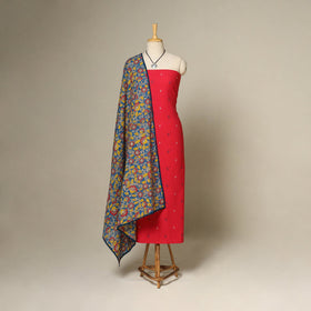 Red - 2pc cotton unstitched jacquard dress material