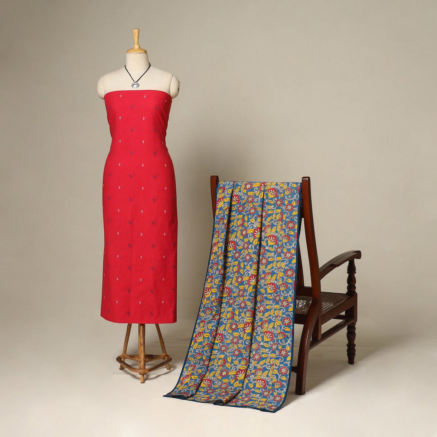 Red - 2pc cotton unstitched jacquard dress material