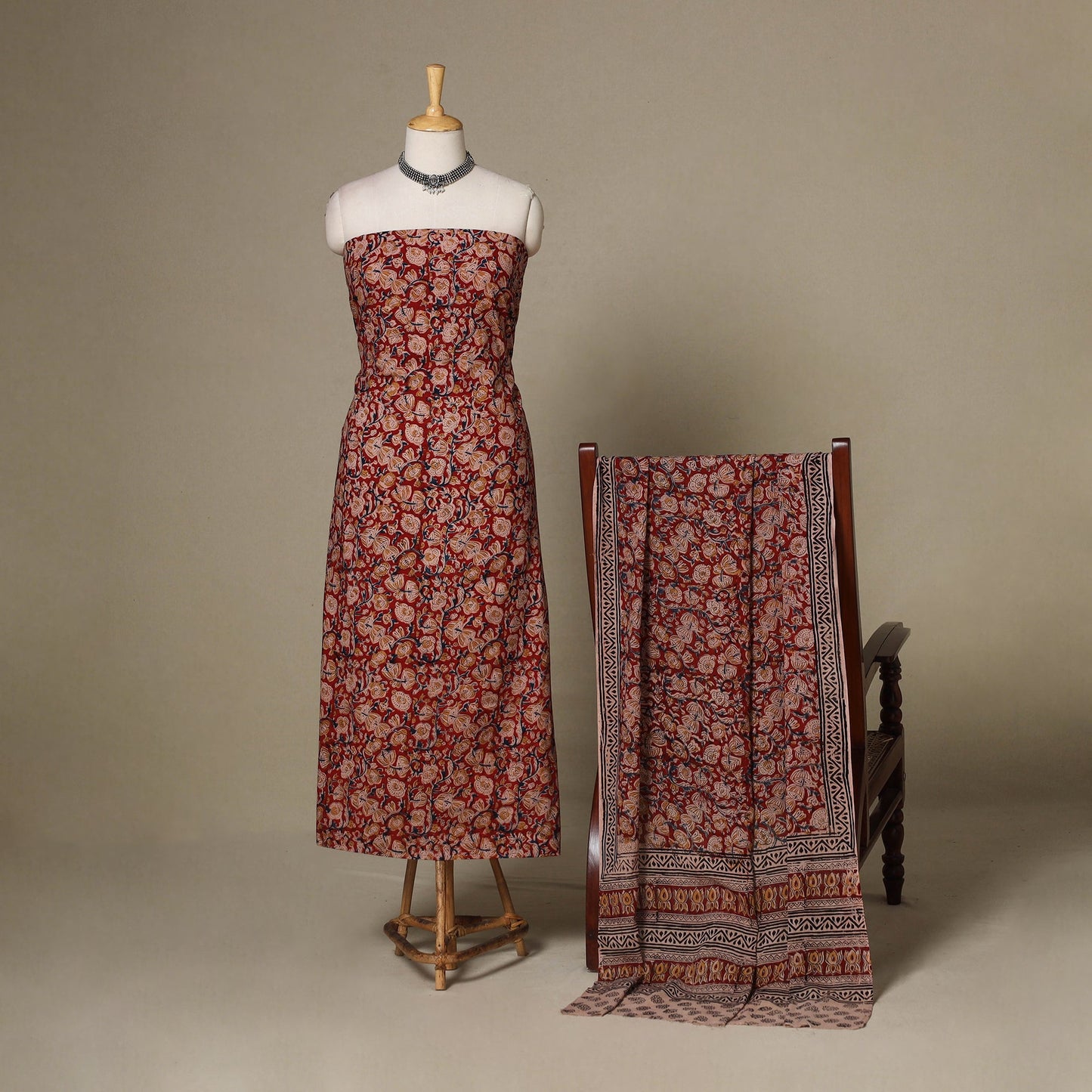 2pc cotton unstitched kalamkari dress material 16