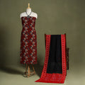 Red - 2pc cotton unstitched kurta with ikat dupatta 04