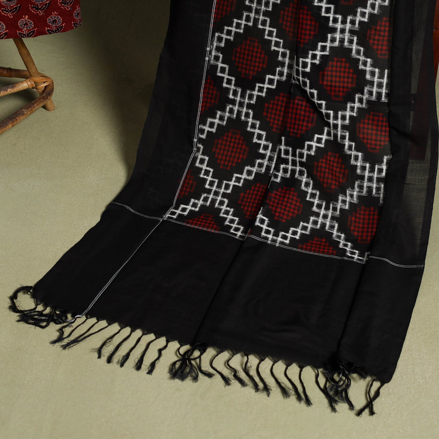 Red 2pc Cotton Ajrakh Print Kurta with Ikat Dupatta