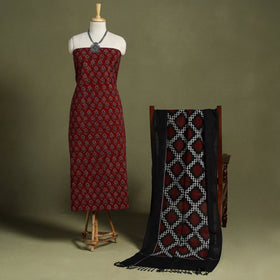 Red 2pc Cotton Ajrakh Print Kurta with Ikat Dupatta
