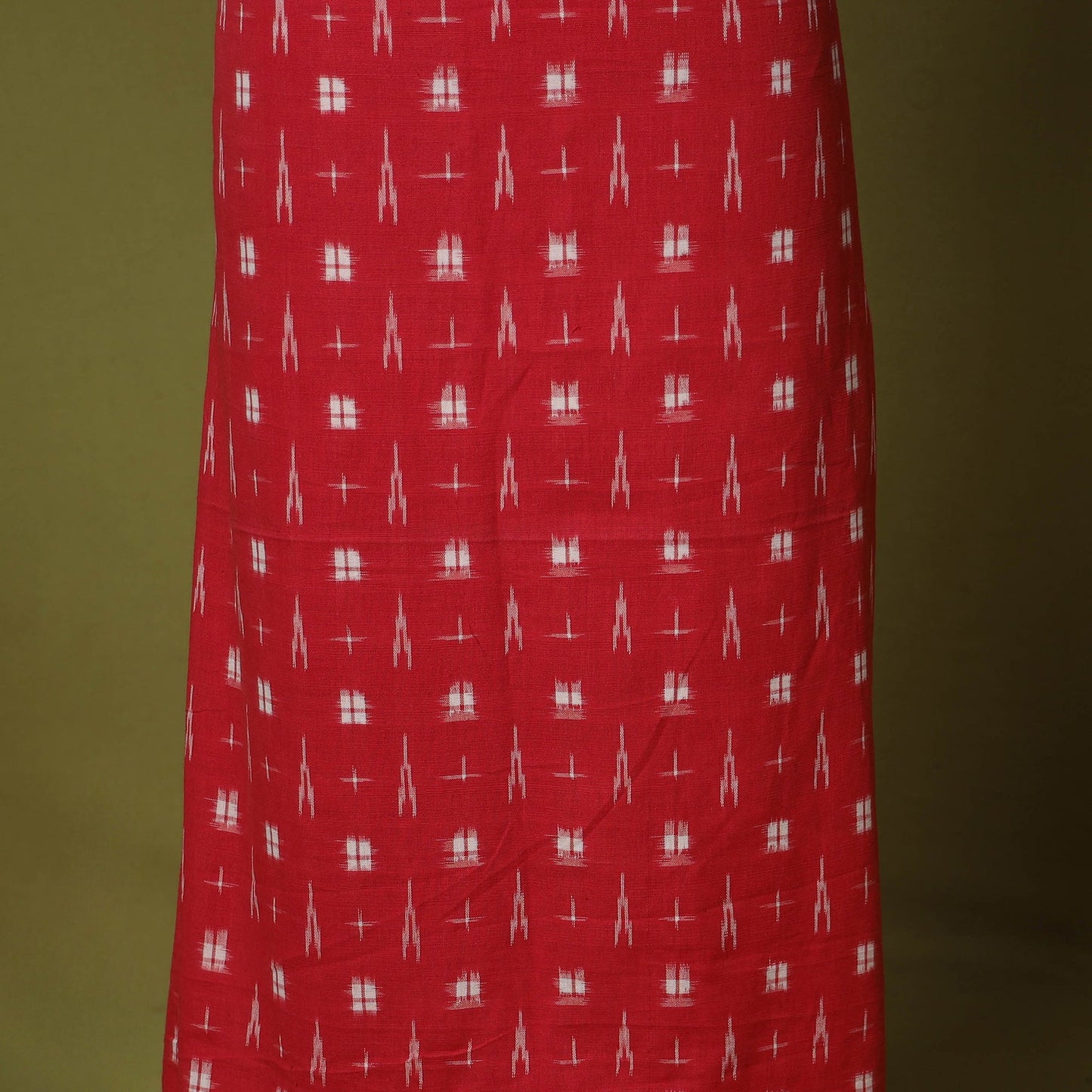 Red - 2pc cotton unstitched pochampally double ikat dress