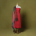 Red - 2pc cotton unstitched pochampally double ikat dress