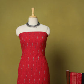 Red - 2pc cotton unstitched pochampally ikat dress material