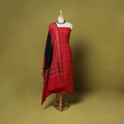 Red - 2pc cotton unstitched pochampally ikat dress material