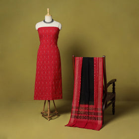 Red - 2pc cotton unstitched pochampally ikat dress material