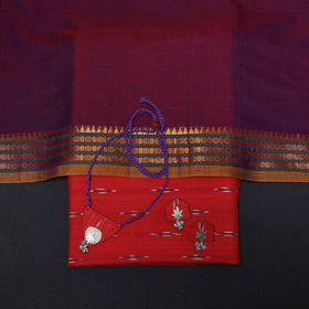 Red - 2pc cotton unstitched pochampally ikat dress material