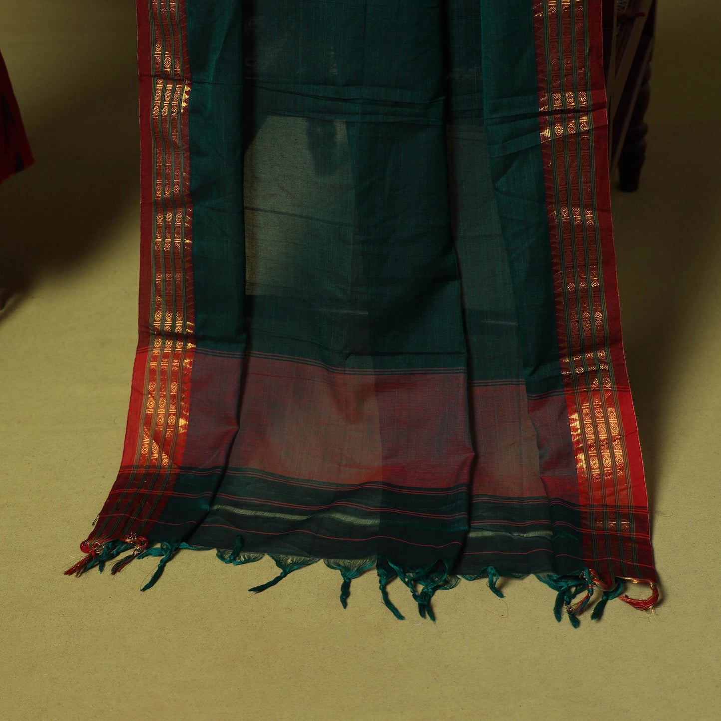 Red - 2pc cotton unstitched pochampally ikat dress material