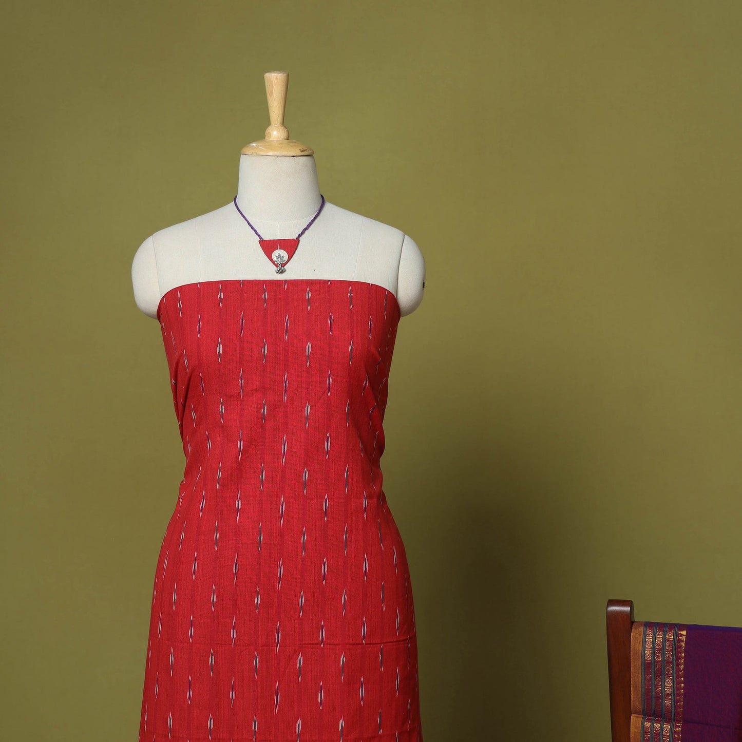 Red - 2pc cotton unstitched pochampally ikat dress material