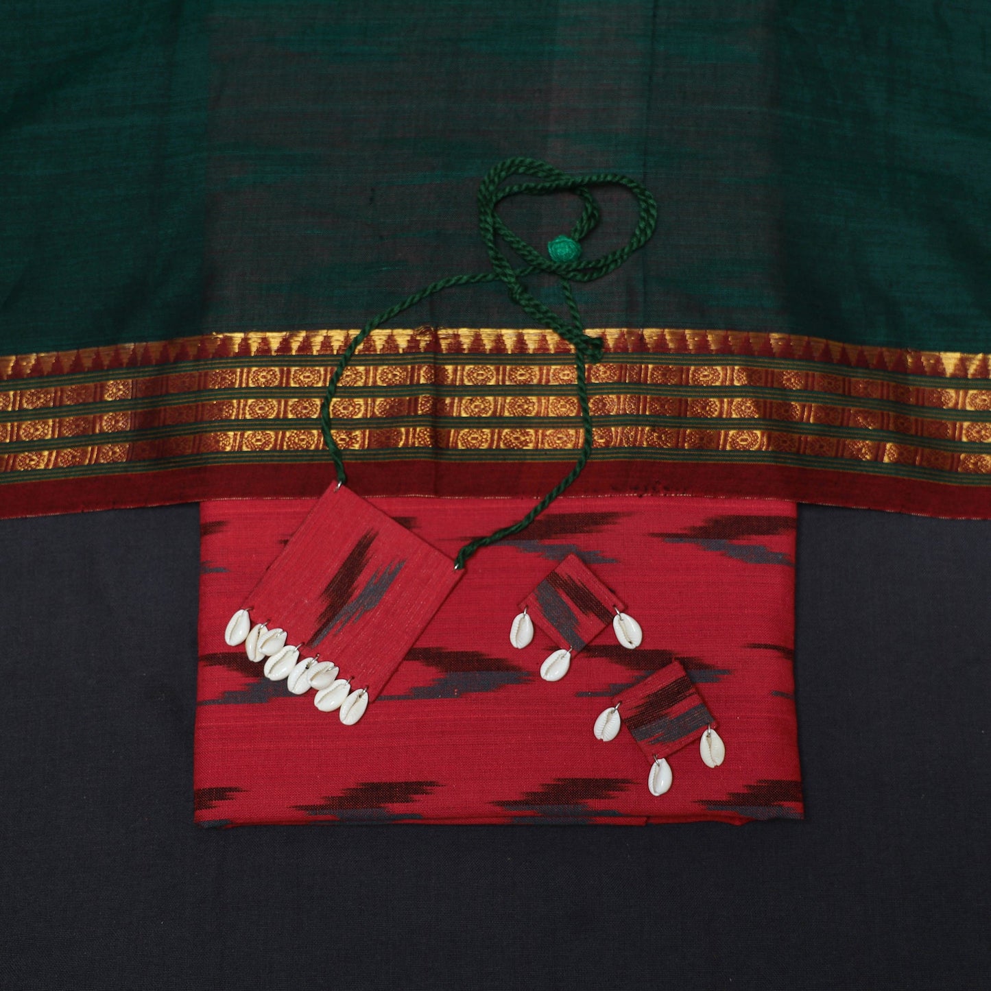 Red - 2pc cotton unstitched pochampally ikat dress material