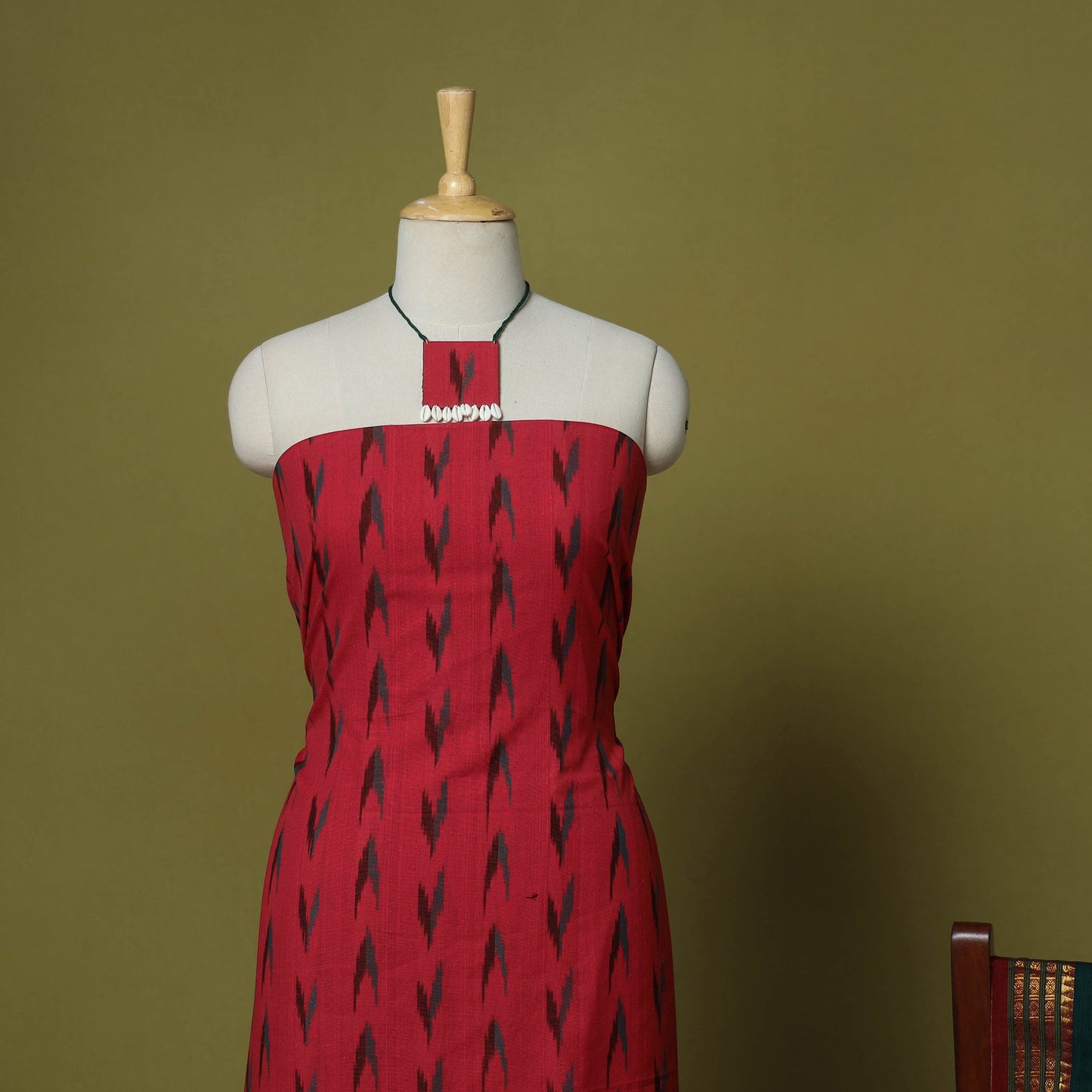 Red - 2pc cotton unstitched pochampally ikat dress material