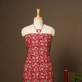 Red - 2pc cotton unstitched sanganeri dress material