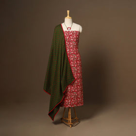 Red - 2pc cotton unstitched sanganeri dress material