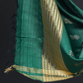  2pc Godna Handpainted Tussar Silk Suit Material with Zari Buta Dupatta 
