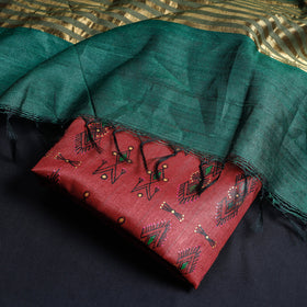  2pc Godna Handpainted Tussar Silk Suit Material with Zari Buta Dupatta 