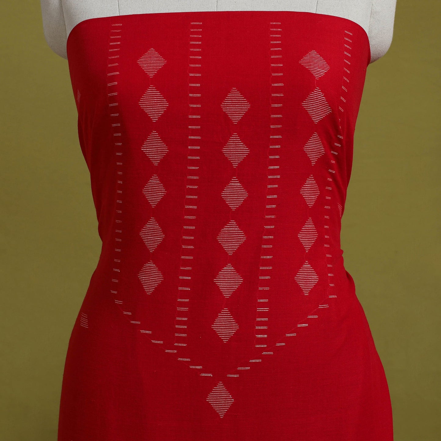  Red 2pc Handloom Cotton Bengal Jamdani Dress Material